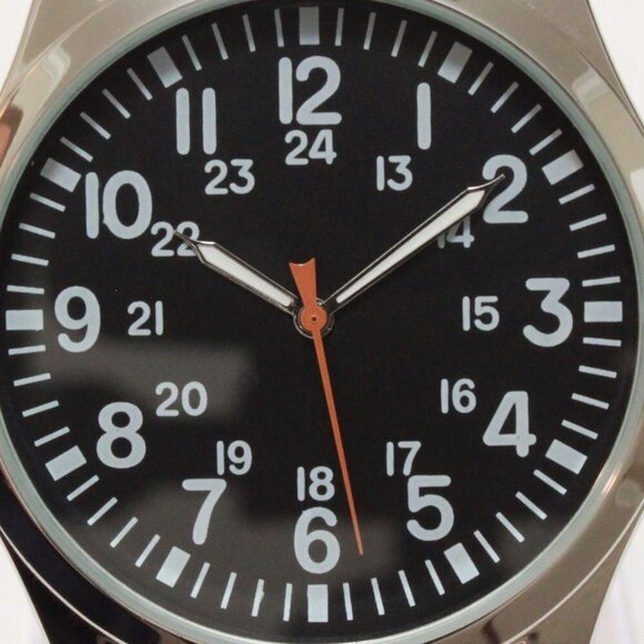 Men's Quartz Field Watch Silver Case Orange Tropical Rubber Strap 42mm - Picture 13 of 15
